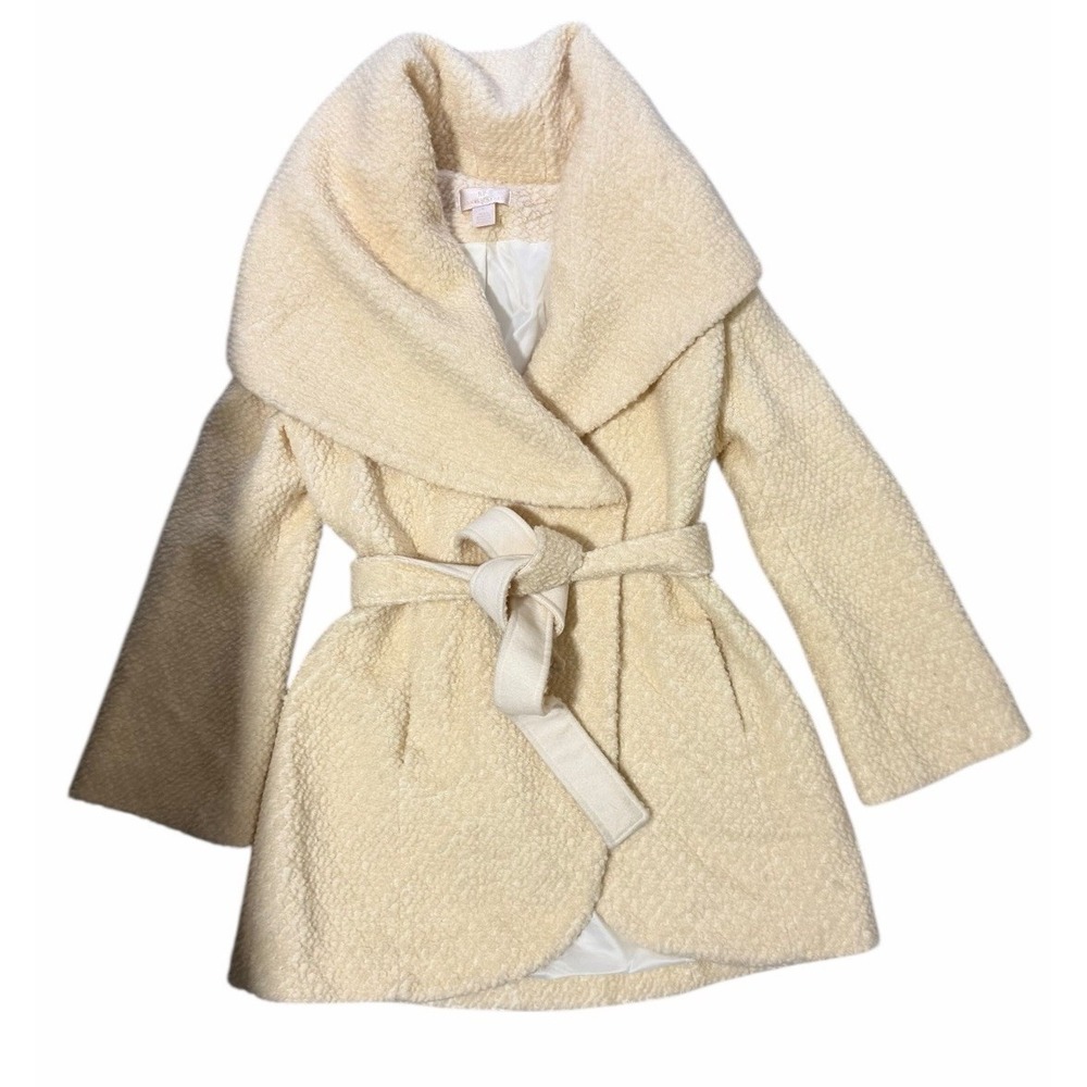 Rachel Parcell‎ Ivory Boucle Wool Blend Wrap Coat Women's Size Large